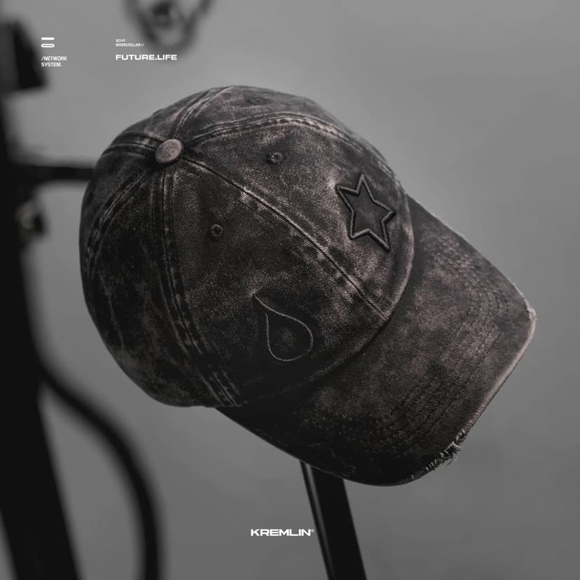 KREMLIN Topi Washed Raw Polo Cap Smoke Black Hat - HISOKA