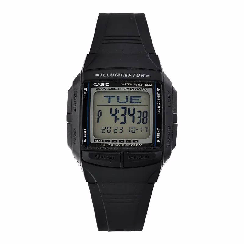 Jam Tangan Pria Digital Casio Standard DB-36-1AVDF DB36 Data Bank Black Resin Band